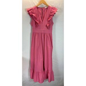 KARLIE Pink coral flutter‎ Smocked Maxi Dress size M Cottegecore Ruffled tiered